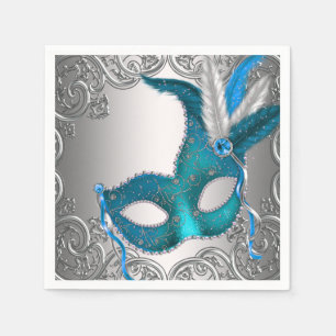 Elegant zilveren en turkooizen masqueradefeest servetten