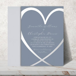 Elegant Zilveren Folie Hart & Stofblauwe Trouw Folie Uitnodiging