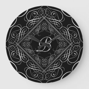 Elegant zilveren folie look filigraan scrollwork z grote klok