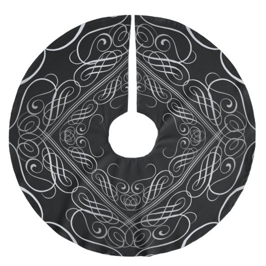 Elegant zilveren folie look filigraan scrollwork z kerstboom rok (Voorkant)