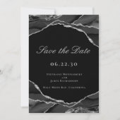 Elegant zilveren folie zwart agaat bruiloft foto save the date (Voorkant)