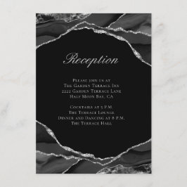 Elegant zilveren folie zwart agaat bruiloft recept informatiekaartje