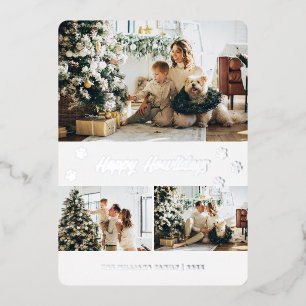 Elegant Zilveren Foto Gelukkig Howlidays Poot Folie Feestdagenkaart