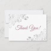 Elegant zilveren franjes stoffig Roos op witte bru Bedankkaart (Voorkant)