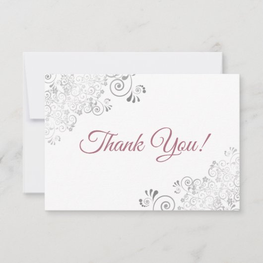 Elegant zilveren franjes stoffig Roos op witte bru Bedankkaart (Voorkant)