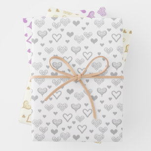 Elegant zilveren geel  hartenpatroon inpakpapier vel