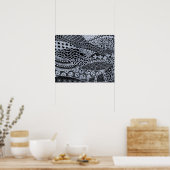 Elegant zilveren geometrisch Abstract tribaal patr Poster (Keuken)