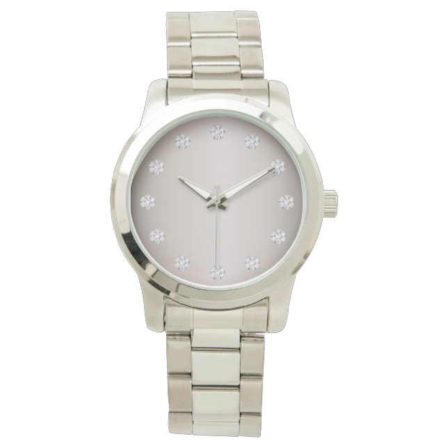 Elegant zilveren gezicht en diamanten horloge (Voorkant)