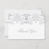 Elegant zilveren  glamour bruiloft dank u notitiekaartje (Voorkant)