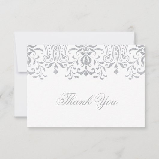 Elegant zilveren  glamour bruiloft dank u notitiekaartje (Voorkant)