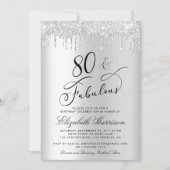 Elegant zilveren glitter 80ste verjaardagsfeestje kaart (Voorkant)