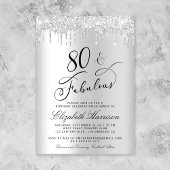 Elegant zilveren glitter 80ste verjaardagsfeestje kaart