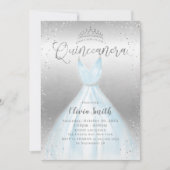Elegant zilveren glitter blauwe jurk Quinceañera Kaart (Voorkant)