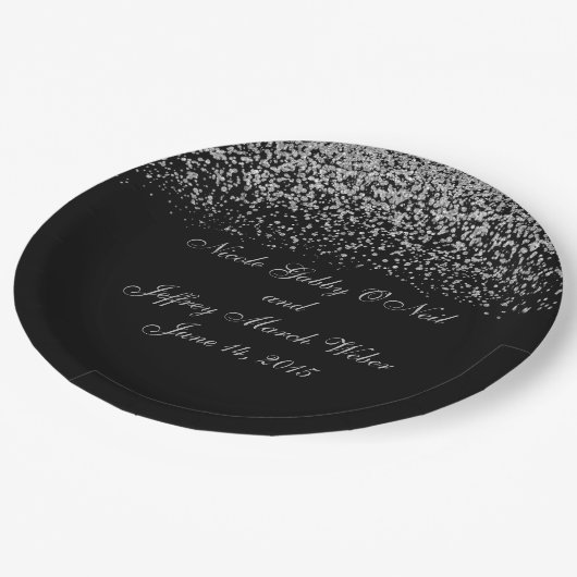 Elegant zilveren glitter Confetti bruiloft Papieren Bordje (Gekanteld)