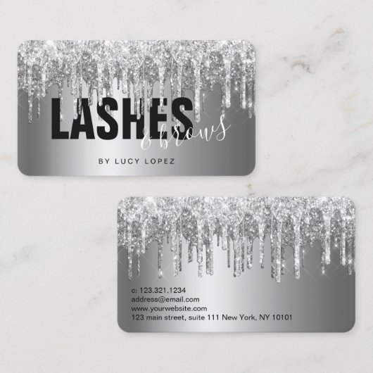 Elegant zilveren glitter drijft zweetjes en bouten visitekaartje (Voorkant / Achterkant)