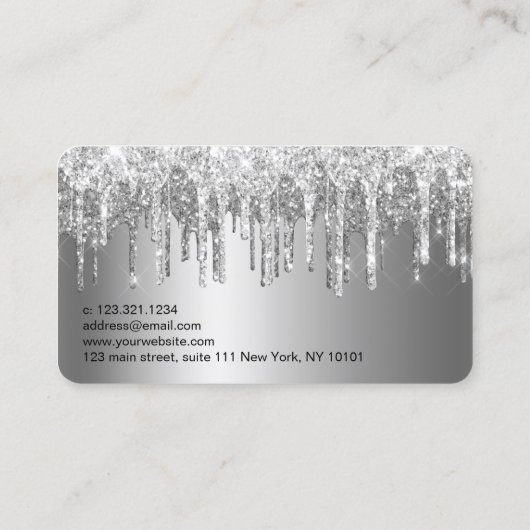 Elegant zilveren glitter drijft zweetjes en bouten visitekaartje (Achterkant)