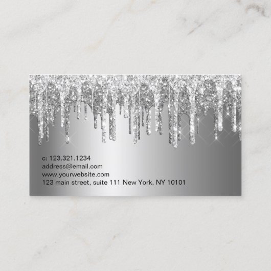 Elegant zilveren glitter druppelt zweetjes en bout visitekaartje (Achterkant)