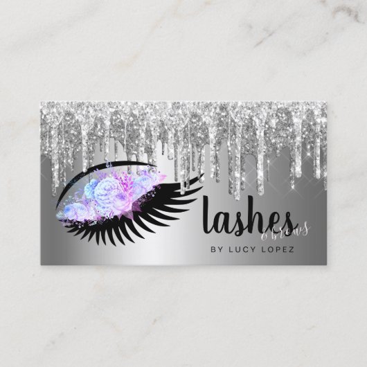 Elegant zilveren glitter druppelt zweetjes en bout visitekaartje (Voorkant)