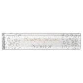 Elegant zilveren glitter luipaard patroon naambordje (Voorkant)