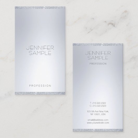 Elegant zilveren glitter modern eenvoudig professi visitekaartje (Voorkant / Achterkant)