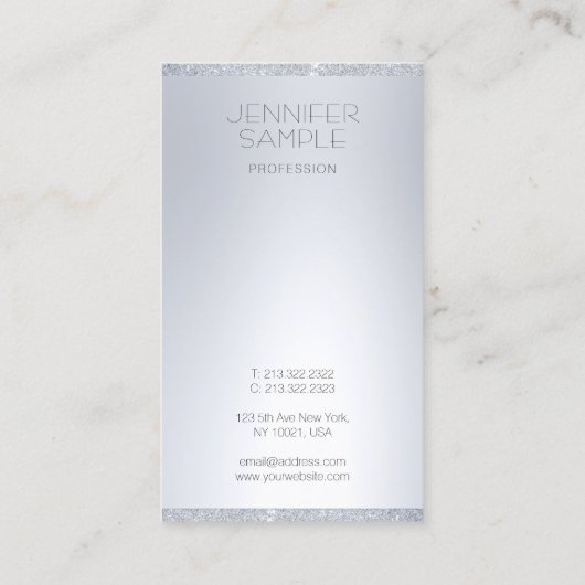 Elegant zilveren glitter modern eenvoudig professi visitekaartje (Achterkant)