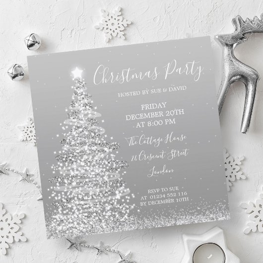 Elegant Zilveren Glitter Tree Kerstfeest Kaart