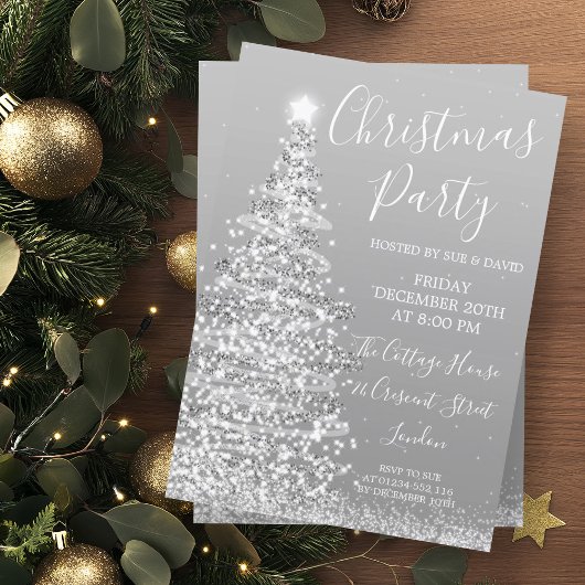 Elegant Zilveren Glitter Tree Kerstfeest Kaart