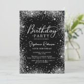 Elegant Zilveren Glitter Zwart 40ste Verjaardag Kaart (Staand voorkant)