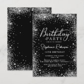 Elegant Zilveren Glitter Zwart Sweet 16 Verjaardag Kaart (Voorkant / Achterkant)