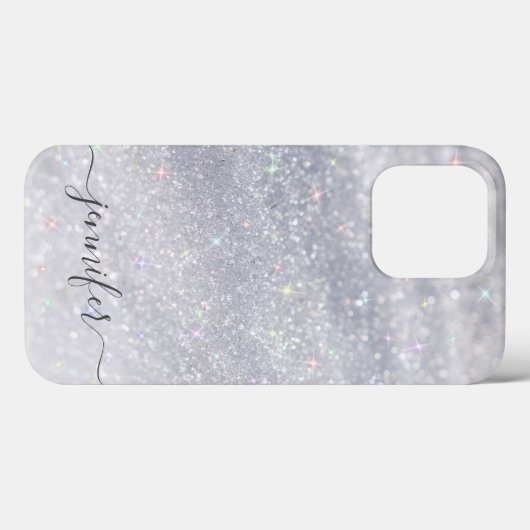 Elegant zilveren glitterscript | Aangepaste naam Case-Mate iPhone Case (Achterkant (horizontaal))