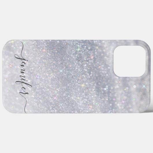 Elegant zilveren glitterscript | Aangepaste naam Case-Mate iPhone Case (Achterkant (horizontaal))