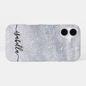 Elegant zilveren glitterscript | Aangepaste naam iPhone 16 Hoesje (Achterkant horizontaal)