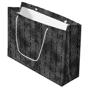 Elegant Zilveren Griekse Sleutel Art Deco Patroon Groot Cadeauzakje