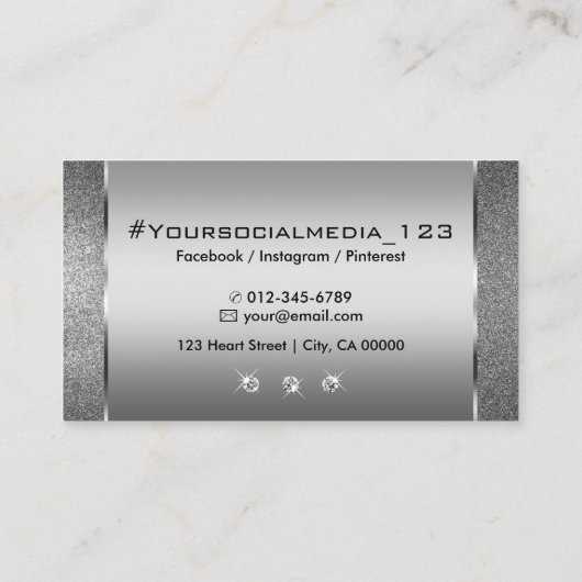 Elegant Zilveren Grijs Edele Glitter met Diamanten Visitekaartje