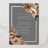 Elegant Zilveren Grijs Waterverf Bloemen Bruiloft Folie Uitnodiging (Voorkant)