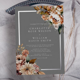 Elegant Zilveren Grijs Waterverf Bloemen Bruiloft Folie Uitnodiging
