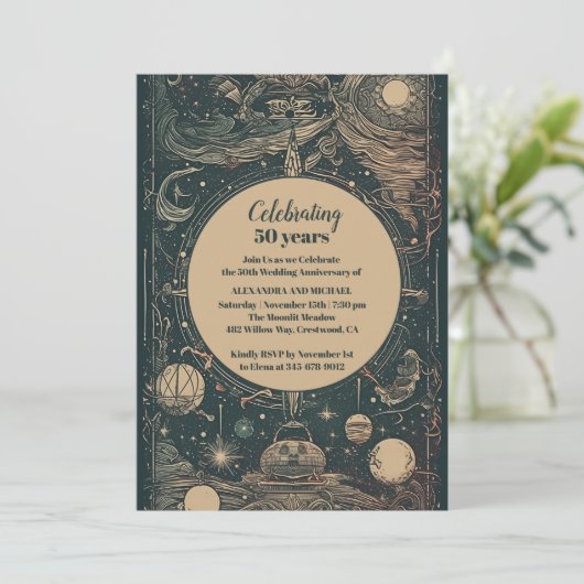 Elegant zilveren groene tarot bruiloft Jubileum Kaart (Staand voorkant)