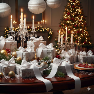 Elegant zilveren grosgrain lint voor kerstverpakki