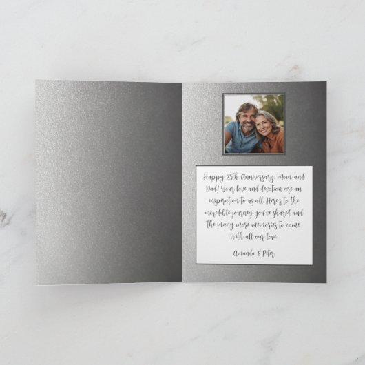 Elegant zilveren hart 25e bruiloft Jubileum Kaart (Binnen)