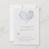 Elegant Zilveren Hart Lichtgrijs Bruiloft RSVP (Voorkant)