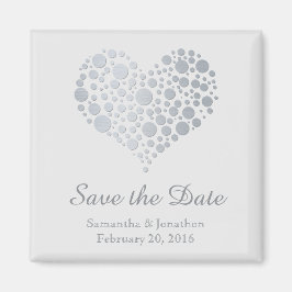 Elegant Zilveren Hart op Lichtgrijs Save the Date Magneet