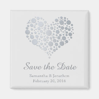 Elegant Zilveren Hart op Lichtgrijs Save the Date Magneet