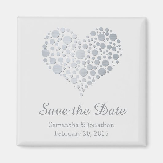 Elegant Zilveren Hart op Lichtgrijs Save the Date Magneet (Voorkant)