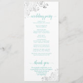 Elegant Zilveren Kant Aqua Blauwgroen op Witte Bru Programmakaart (Achterkant)