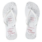 Elegant Zilveren Kant & Rood Maid of Honor Bruilof Teenslippers (Voetbed)
