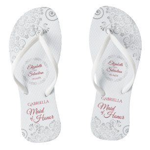 Elegant Zilveren Kant & Rood Maid of Honor Bruilof Teenslippers
