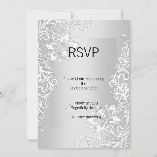 ELEGANT ZILVEREN KANTLINIE RSVP  KAART (Voorkant)