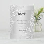 ELEGANT ZILVEREN KANTLINIE RSVP  KAART (Staand voorkant)