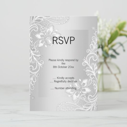 ELEGANT ZILVEREN KANTLINIE RSVP  KAART (Staand voorkant)