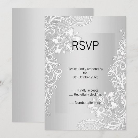 ELEGANT ZILVEREN KANTLINIE RSVP  KAART (Voorkant / Achterkant)